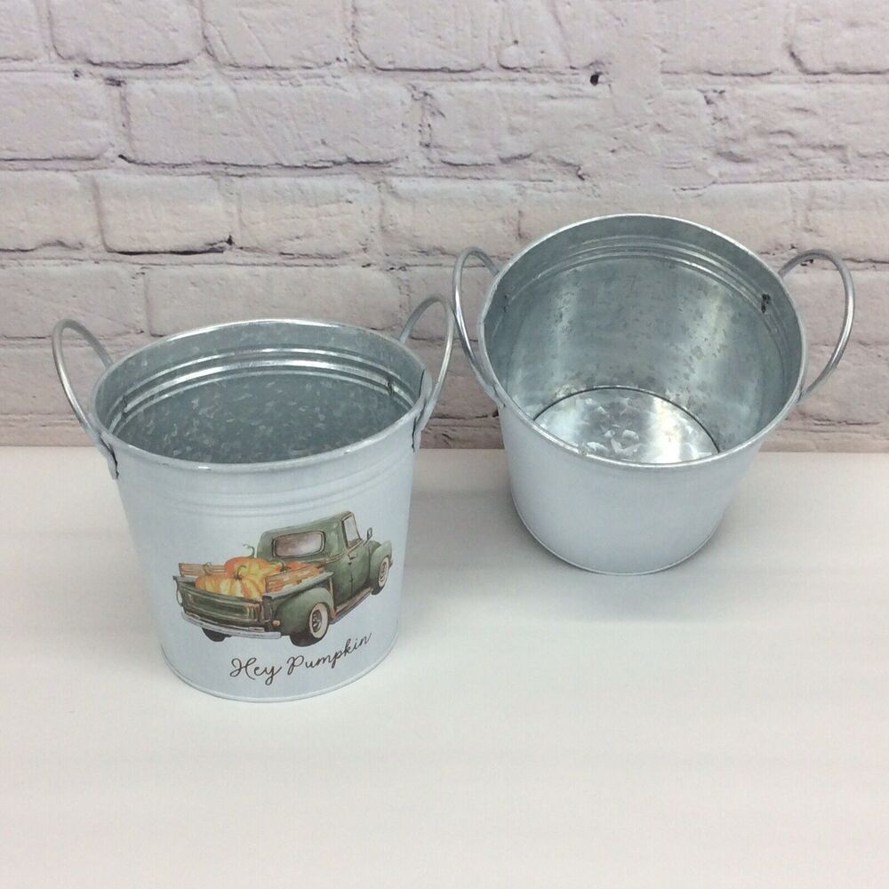 Hey Pumpkin Fall Metal Galvanized Bucket w/Truck Farmhouse Style Decor Set of 2 - Picture 6 of 7